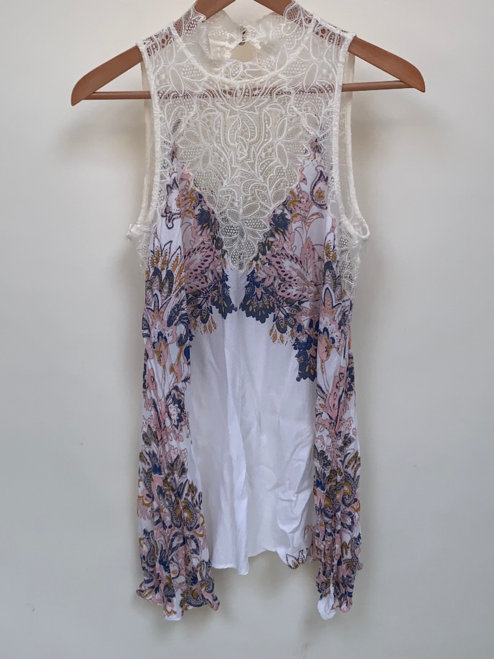 Free People Marsha Lace Mini Dress XS Boho Floral High Neck Flowy Boho Fairy